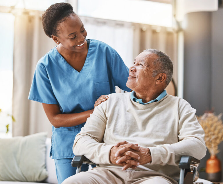 elderly man with healthcare worker