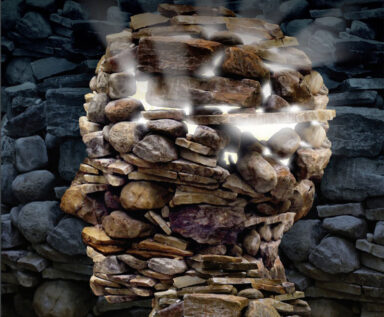 Image of silhouette of a human head made of stacked stones